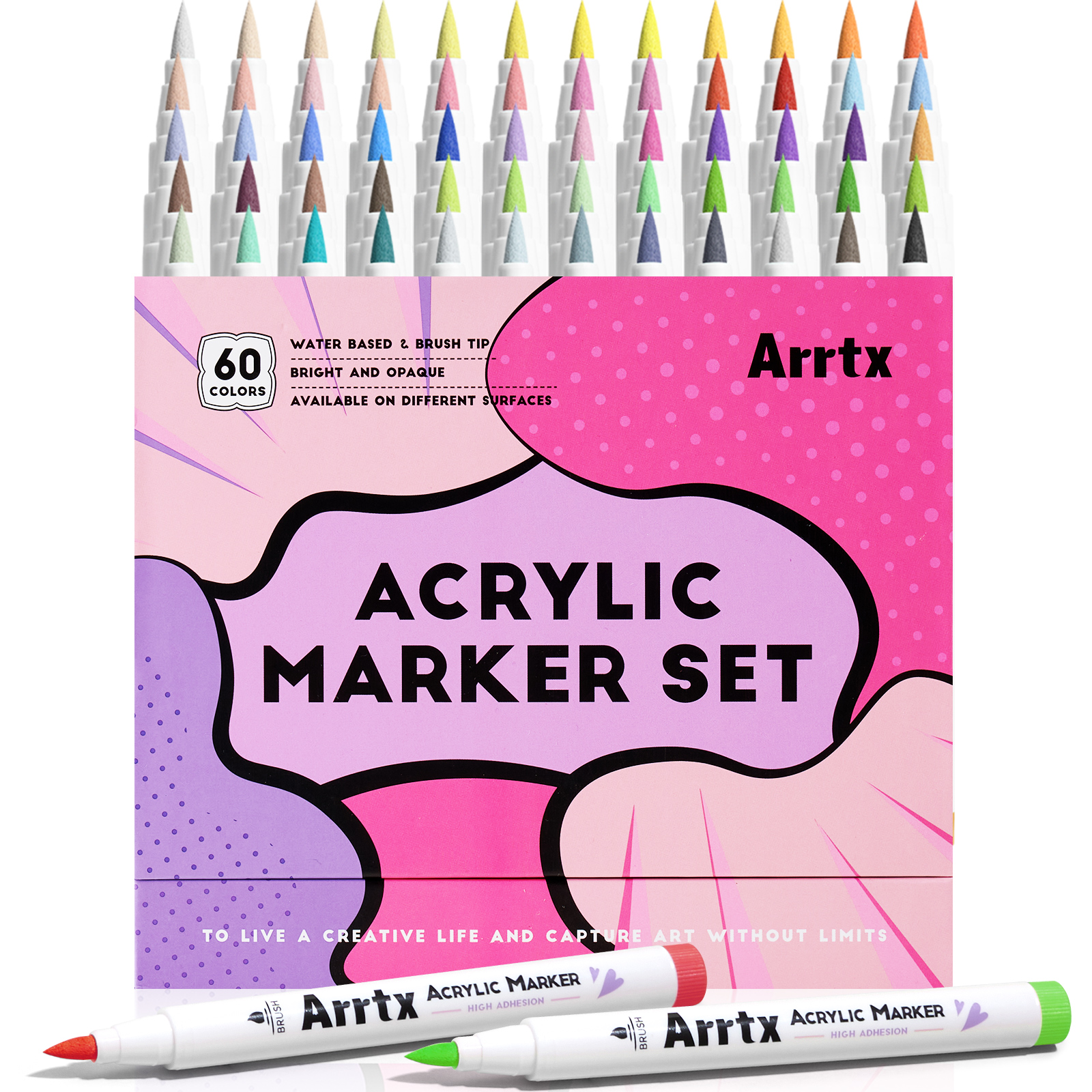 Arrtx Paint Pens 60 Anime Colors Acrylic Marker Brush Tip Art Supplies 60B (4)