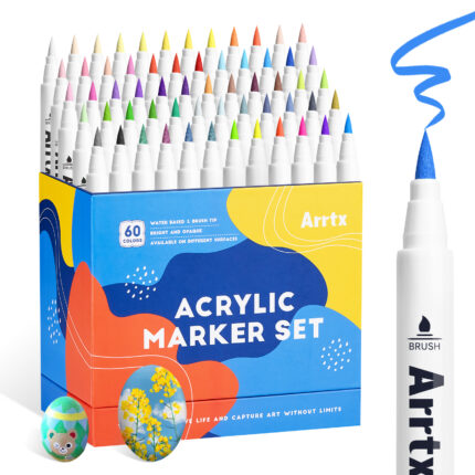 Arrtx Paint Pens 60 Regular Colors Acrylic Marker Brush Tip Art Supplies 60A