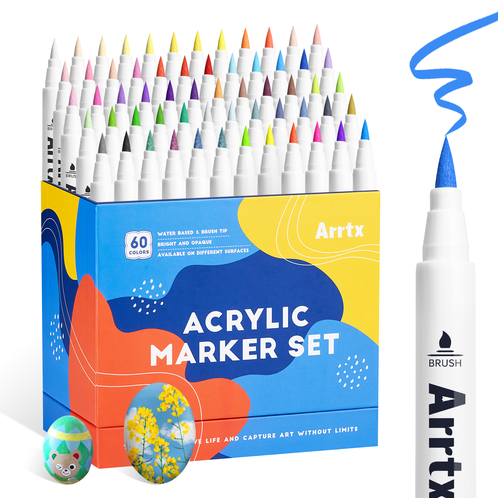 Arrtx Paint Pens 60 Regular Colors Acrylic Marker Brush Tip Art Supplies 60A India (2)