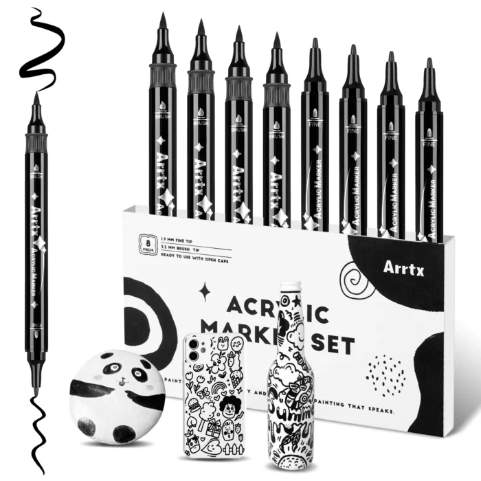 Arrtx-8-Pack-Black-Colors-Acrylic-Paint-Marker-Dual-Tip-India-Arrtx