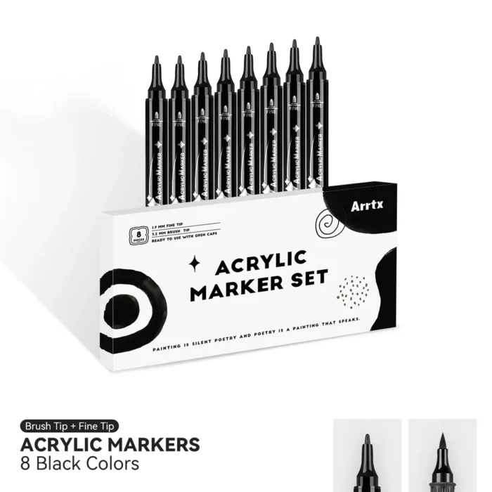 Arrtx-8-Pack-Black-Colors-Acrylic-Paint-Marker-Dual-Tip-India-Arrtx