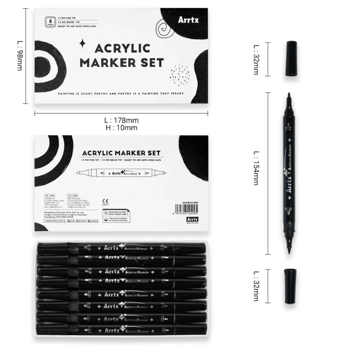 Arrtx-8-Pack-Black-Colors-Acrylic-Paint-Marker-Dual-Tip-India-Arrtx