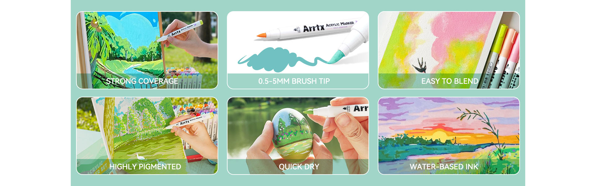 Arrtx 60C Colors Acrylic Paint Markers Brush Tip