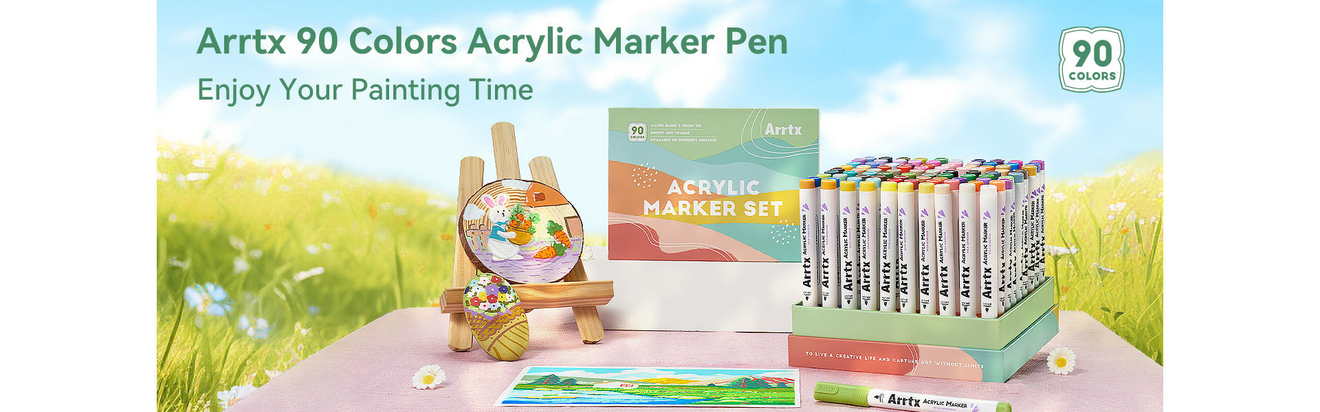 Arrtx 90B Colors Acrylic Paint Markers Brush Tip Landscape Colors