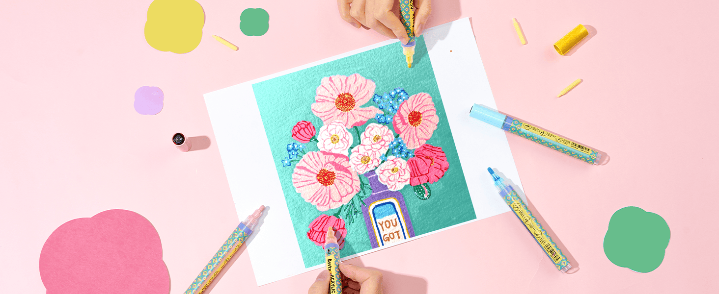 Arrtx 48 Colors Acrylic Paint Markers 3mm Medium Tip Valve Design