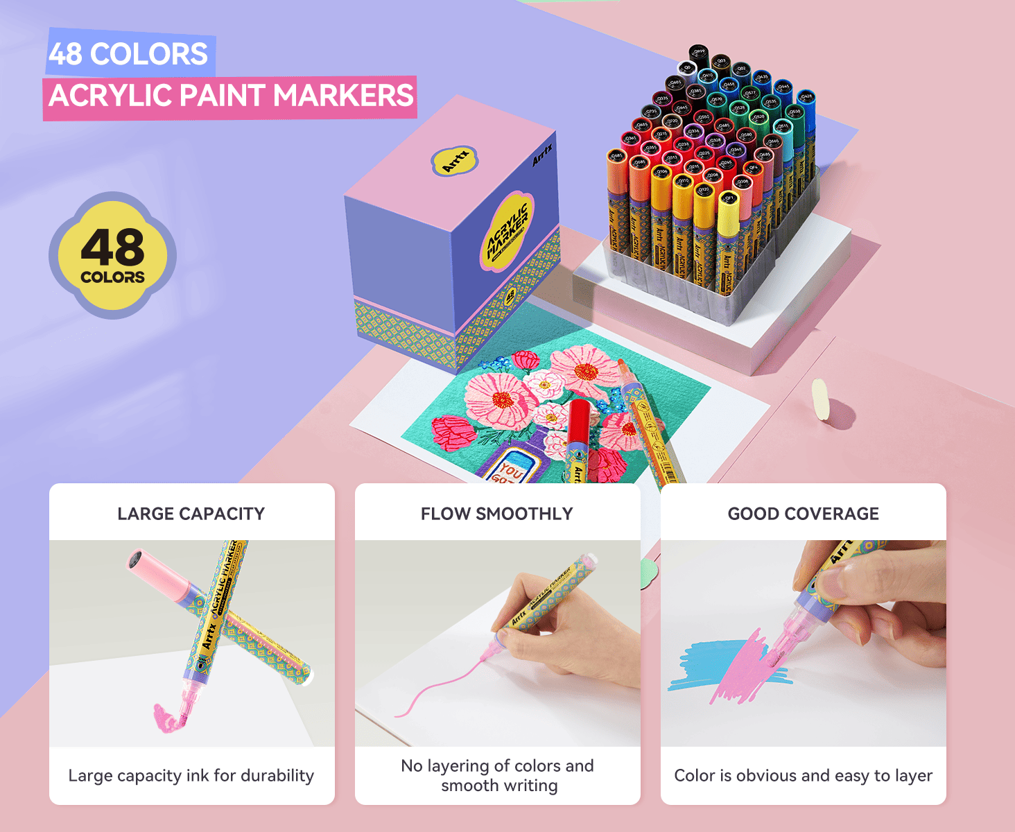 Arrtx-48-Colors-Acrylic-Paint-Markers-3mm-Medium-Tip-Valve-Design