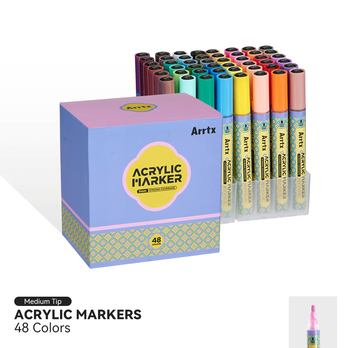 Arrtx 48B Colors Acrylic Paint Markers 3mm Medium Tip Valve Design - arrtx india - PI 1