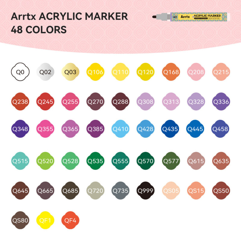 Arrtx 48B Colors Acrylic Paint Markers 3mm Medium Tip Valve Design