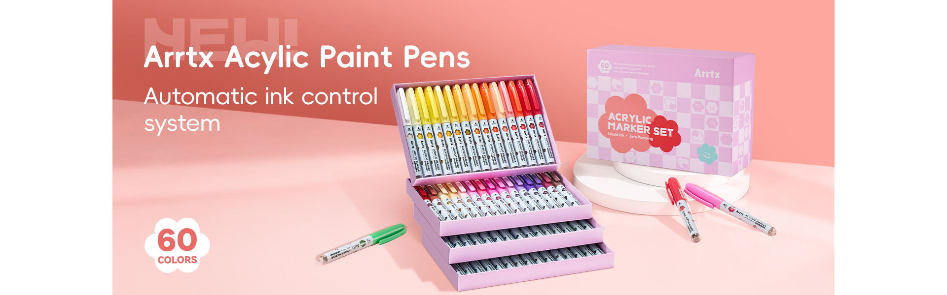 Arrtx 60 Colors Acrylic Markers Automatic Ink Control Direct Liquid Ink
