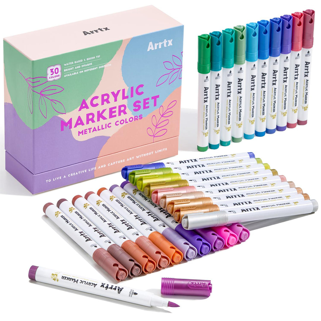 Arrtx-30-Metallic-Colors-Acrylic-Paint-Marker-Brush-Tip-Paint-Pens