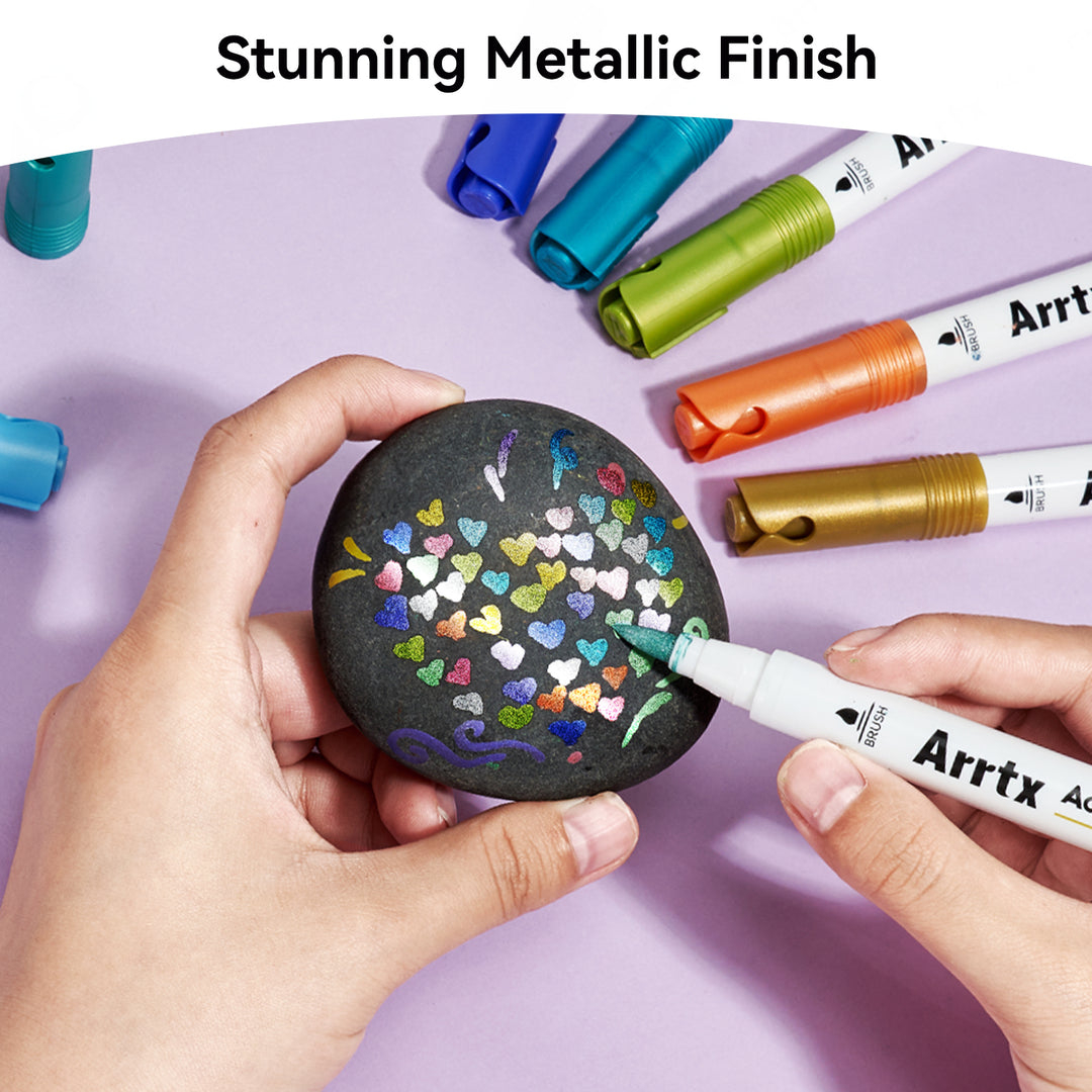 Arrtx 30 Metallic Colors Acrylic Paint Marker Brush Tip Paint Pens - Image 1