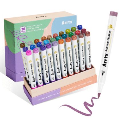 Arrtx 30 Metallic Colors Acrylic Paint Marker Brush Tip Paint Pens