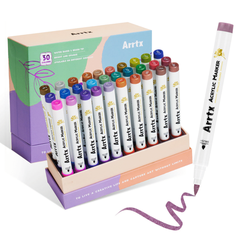 Arrtx 30 Metallic Colors Acrylic Paint Marker Brush Tip Paint Pens