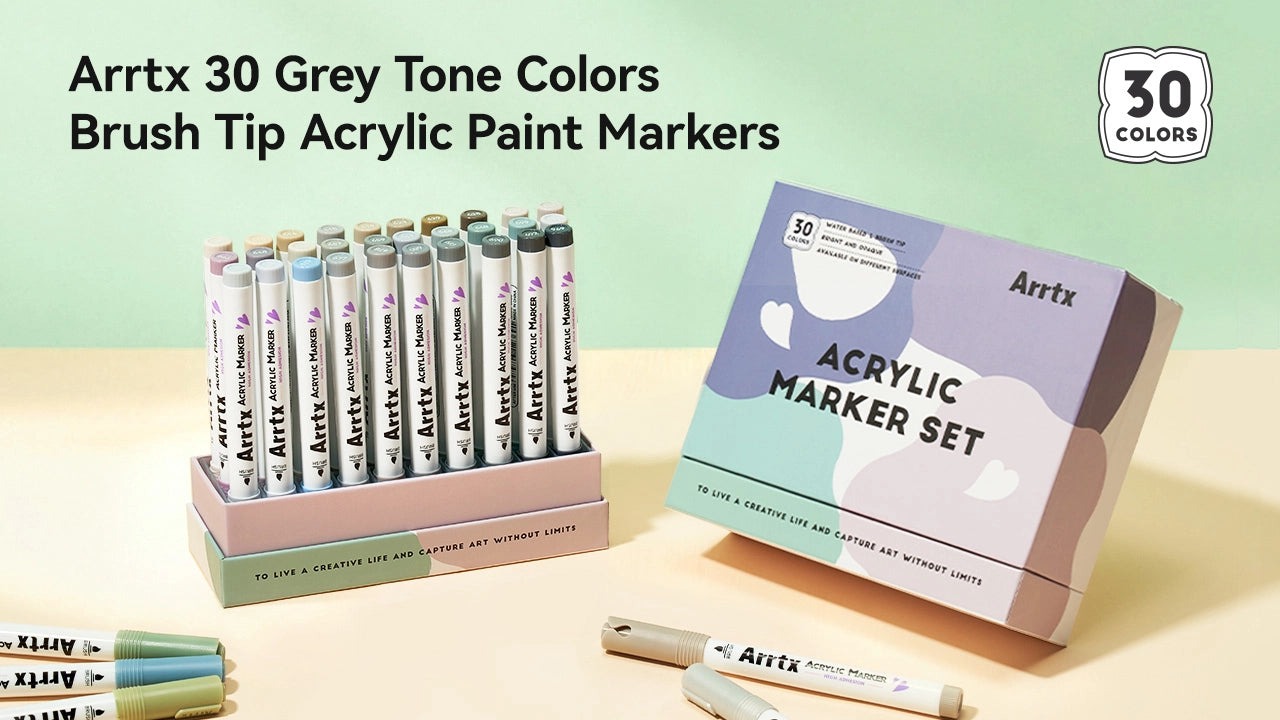 Arrtx 30E Grey Tone Colors Brush Tip Acrylic Paint Markers